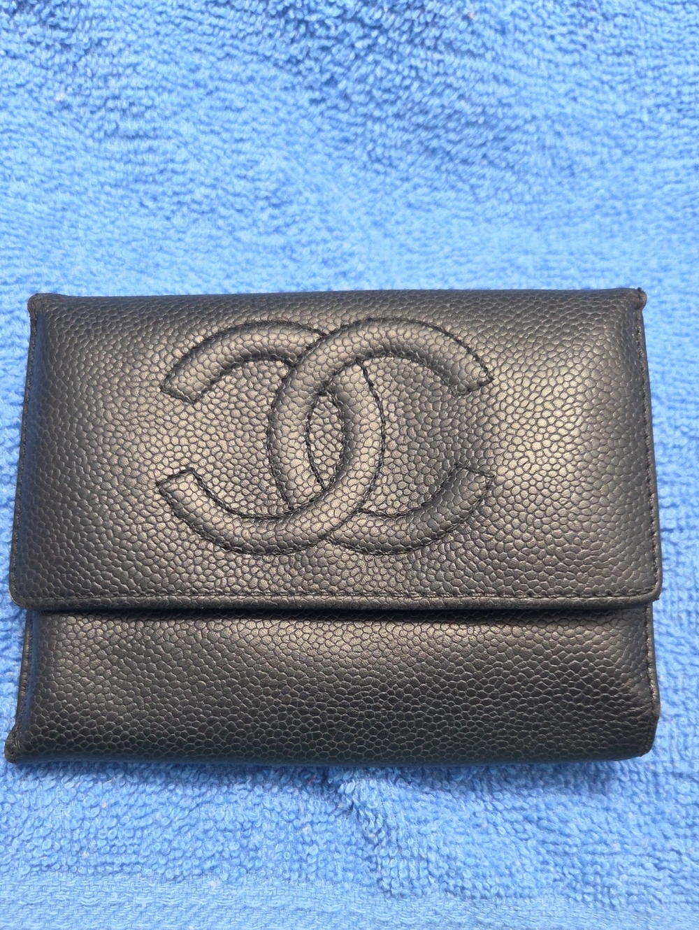CHANEL Black Pebbled CC Fold Wallet